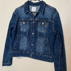 Lularoe “Harvey” Large Denim Crop Jacket Leopard Cheetah Animal Print Button